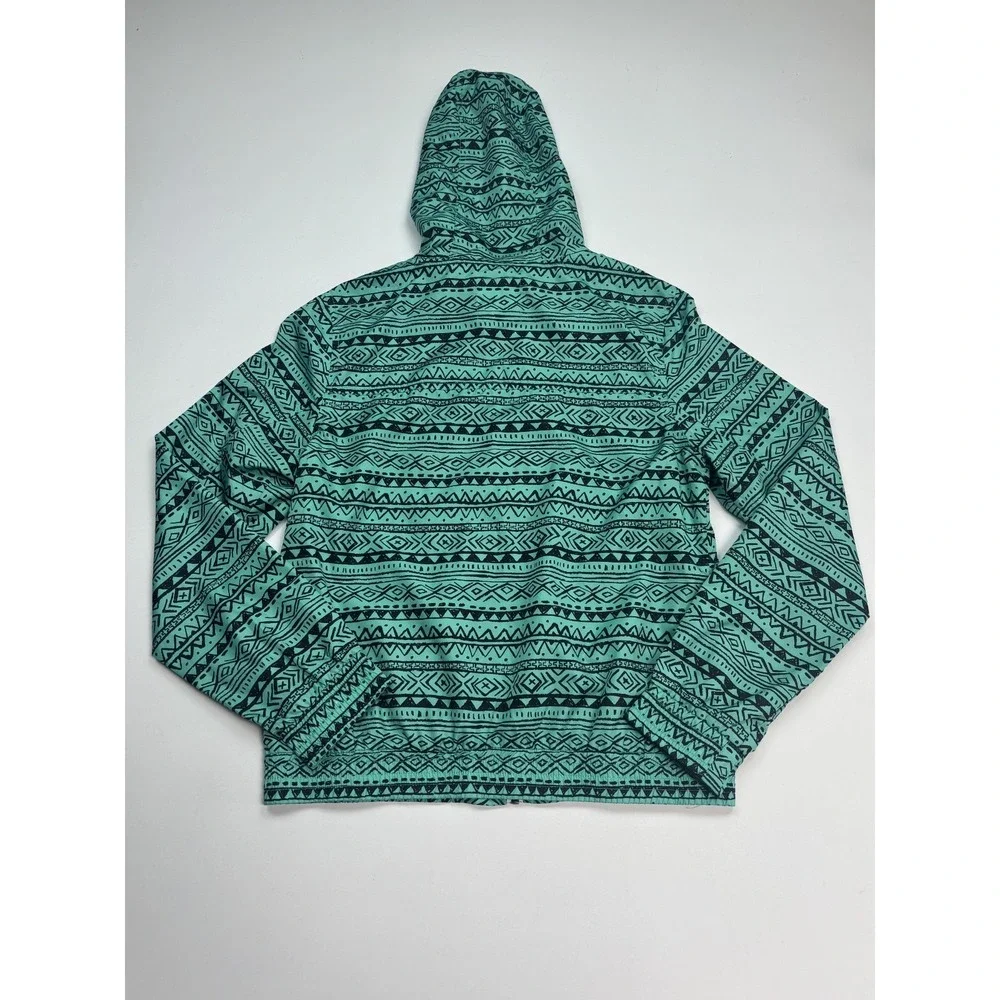 Zine women's Teal Athletic Aztec‎ full zip hooded windbreaker jacket size Large